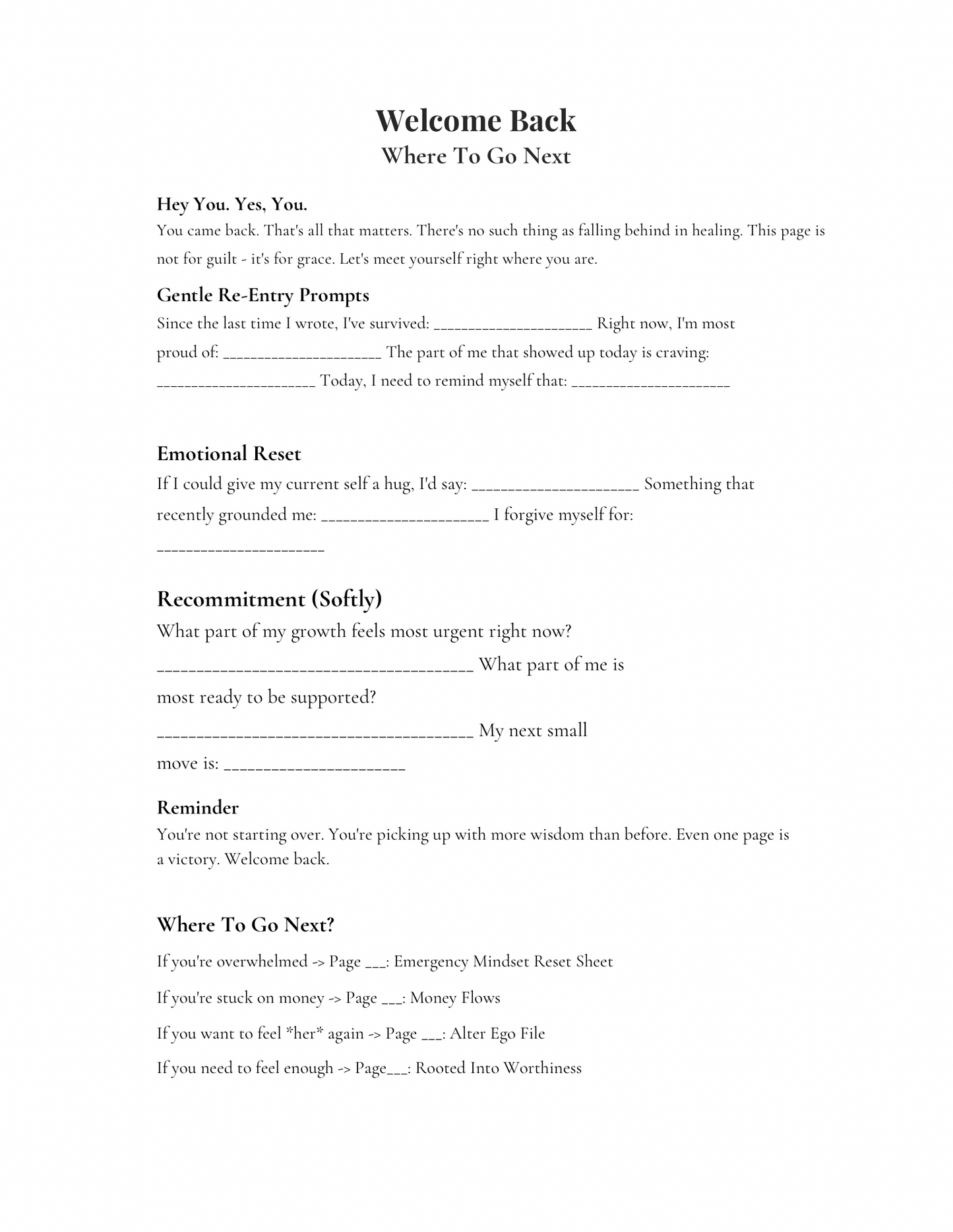 Guilt free Welcome back sheet