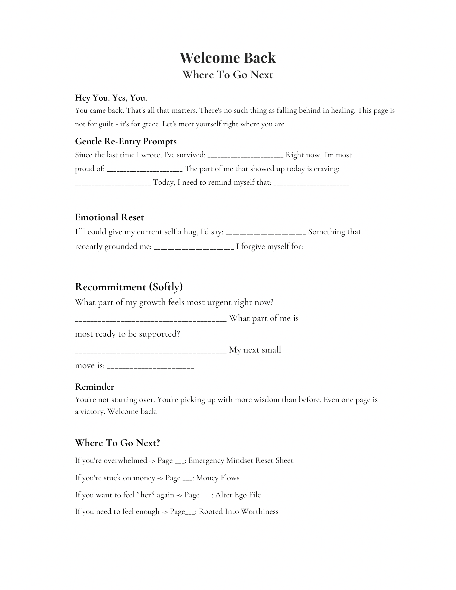 Guilt free Welcome back sheet