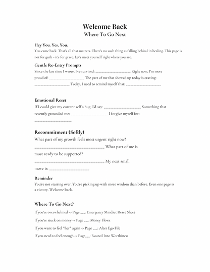 Guilt free Welcome back sheet